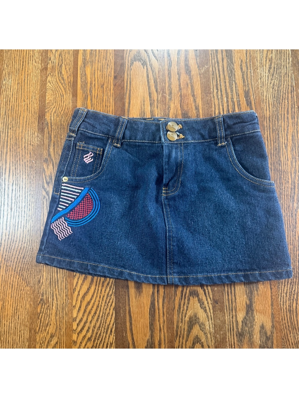 Vintage Rocawear Girls Denim Skirt Size 10 Dark Wash Embroidered Y2K Embroidered